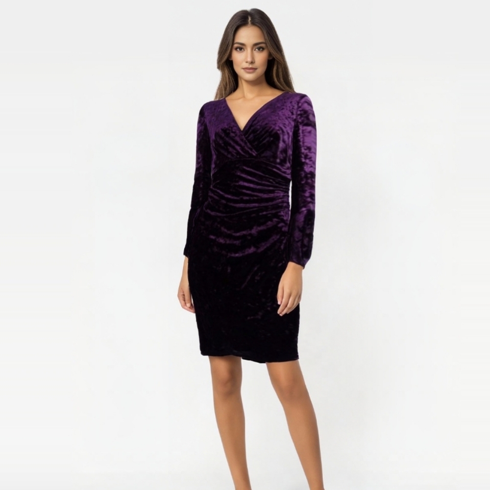 RALPH LAUREN dark purple velvet faux wrap cocktail dress NWT - Picture 2 of 12